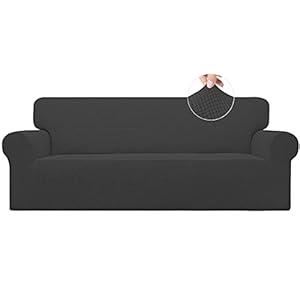 Easy-Going Stretch Oversized Sofa Slipcover 1-Piece Sofa Cover Furniture Protector Couch Soft with Elastic Bottom for Kids, Polyester Spandex Jacquard Fabric Small Checks Dark Gray