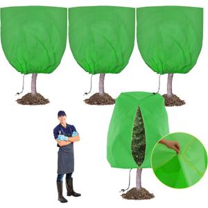 TCBWFY 95x80 Inch Huge Plant Covers Freeze Protection Frost Cloth for Outdoor Plants,2.82oz/yd Thickened Winter Tree Covers with Zipper Drawstring,4 Pack Frost Blanket from Wind,Pest and Animal (Green)