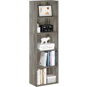 Furinno LUDER Book Shelf, 5-Tier Bookshelf, Bookcase with Open Shelves, 9.4 x 15.8 x 52, Easy Assembly, for Living Room, Bedroom, Home Office, French Oak