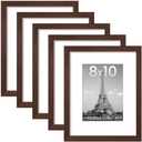 upsimples 8x10 Picture Frame Set of 4, Display Pictures 5x7 with Mat or 8 x 10 Without, Wall Gallery Photo Frames, Brown