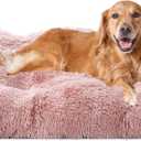 EHEYCIGA Fluffy Dog Crate Bed, Plush Extra Large Dog Pillow, Pink Xlarge Calming Anti Anxiety Plush Faux Fur Mat for Large size dogs, Washable Soft Warm Dog Pad with Non-Slip Bottom, 41 x 27.5