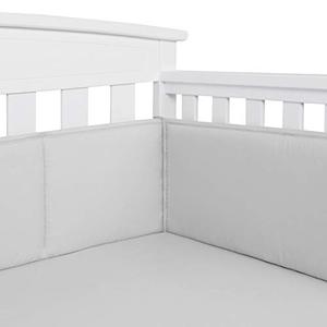 TILLYOU Baby Safe Crib Bumper Pads for Standard Cribs Machine Washable Padded Crib Liner Thick Padding for Nursery Bed 100% Silky Soft Microfiber Polyester Protector de Cuna, 4 Piece/Gray