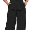 Two Piece Sets for Women Dressy Short Sleeve Button Down Shirt Top Flared Pants Sets Business Pantsuits, Size: Large