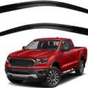 2pcs Smoke Tint Sun Rain Guard Vent Window Visors Compatible with 2019-2023 Ford Ranger Super/Extended Cab with 2 Half Size Rear Doors, Outside Mount Tape On Style Acrylic Set of 2 Front