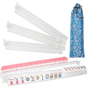Non-Slip Mahjong Racks with Pushers, Set of 4 Clear Acrylic Tile Holders for American Mahjongg, Mahjong Accessories and Storage Bag, Transparent Mahjong Racks (Clear)