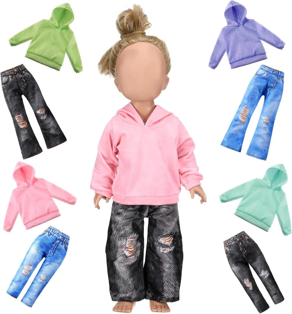 Bencailor 8 Pieces Winter 18 Inch Doll Clothes Dolly Girl Accessories Cotton Sweaters Denim Pant Regular Outfit Clothing for 18 Inch Doll(Green,Pink,Purple,Blue)