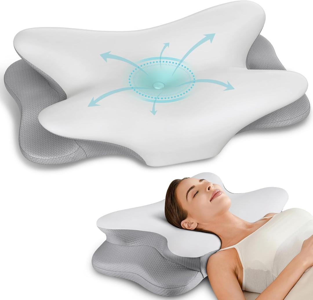 Cervical Pillow for Pain Relief - Neck Pillow Ergonomic Side Sleeper Pillow, Cooling Memory Foam Pillows, Contour Pillow for Side Back Stomach Sleepers (Grey)