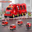 KIZONLY Fire Truck Toys for Toddler 1-3 3-5, 5-in-1 Fire Car Carrier Vehicle Set for Girls 1 2 3 4 5 6 Years Old, Transport Car with Light Sound, Birthdays Gifts for Kids Girls Aged 3-9