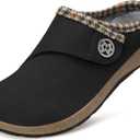 Eagsouni Slippers for Women Men Suede Winter Warm Fuzzy Slippers Slip On Plush Lining Home Shoes with Arch Support for Plantar Fasciitis Indoor Outdoor, Black, 38 EU