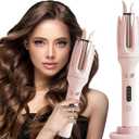 Automatic Curling IronFour Temperature Levels can be SelectedRotating Curling IronDiameter 28mm Anti-Tangle Rotating Curling Wand for Hair Styling,Pink