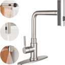 Waterfall Kitchen Faucets with Pull Down Sprayer, Three Function Sprayer Single Handle Sink Faucet 1 or 3 Hole Installation, 360Rotatable Kitchen Sink Faucet, Brushed Nickel