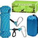 Dog Tie Out Cable for Camping - 50ft Portable Reflective Overhead Trolley System for Dogs up to 300lbs - Dog Lead for Yard Camping | Parks | Outdoor Events Blue