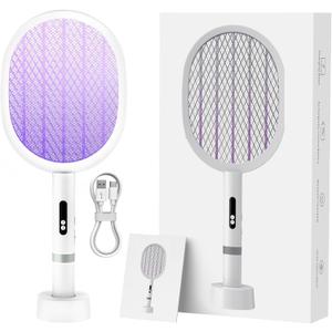 Electric Fly Swatter Racket, Upgraded 4000V Detachable Electric Bug Zapper with Dual Modes, Mosquito Zapper Racket with Type-C Rechargeable Base, Fly Killer for Indoor Outdoor, 1 Pack