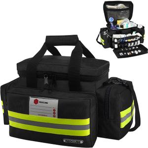 REDCUBE Emergency Bag, First Aid Bags Empty, Professional Emergency Responder Trauma Bag Medical Bag with Multiple Compartment Kit Carrier for EMT, EMS, Paramedics(Black)(Bag only)
