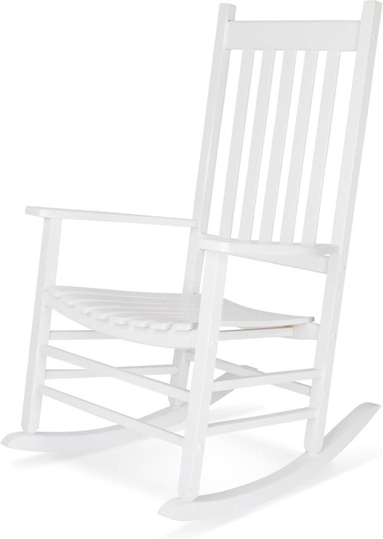 Shine Company Vermont Porch Rocker, High Back Wood Rocking Chair, White (1-Pack)