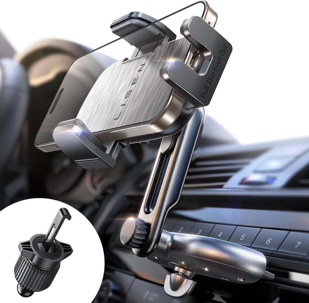 LISEN CD Slot Phone Mount for Car, Adjustable CD Phone Holder for Car Phone Mount for iPhone Ultra Sturdy Vent Cell Phone Holder Mount for iPhone 16 Pro Max Plus Accessories (Silver) Kits