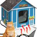 Deluxe Heated Cat House for Winter - Weatherproof, Insulated, Easy Assembly, Cat Heating Pad, Dual Escape Doors, Outdoor & Indoor Cat House - Blue Tiles Pethouse