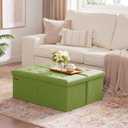 HAUSFRAU Ottoman with Storage Bench Folding Foot Rest Stool Teal