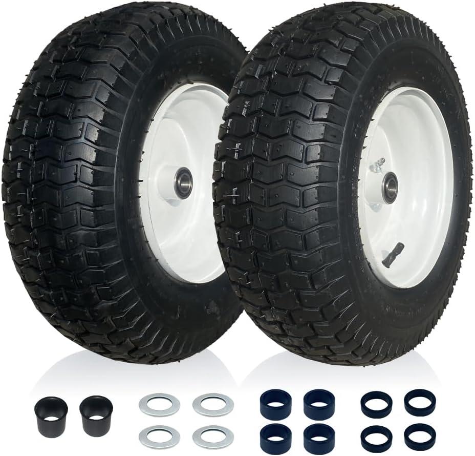 2-PACK 16x6.50-8" Front Tires and Wheels Assembly w/Grease Fitting, 3/4" & 5/8" Bearings and 3"-6" Centered Hub 16" Replacement for Riding Mower, Garden Tractor Garden Cart, Wagons