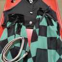 Women's Kamado Tanjirou Cosplay Costume Set Vest Pleated Skirt Sleeve with Belt for Adult,Large