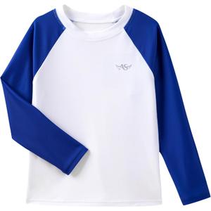 Angel season Rash Guard for Boys UPF 50+ Swim Shirt Long Sleeve Bathing Suit Summer UV Protection Sun Shirts Rashgurad (2T, White Blue)