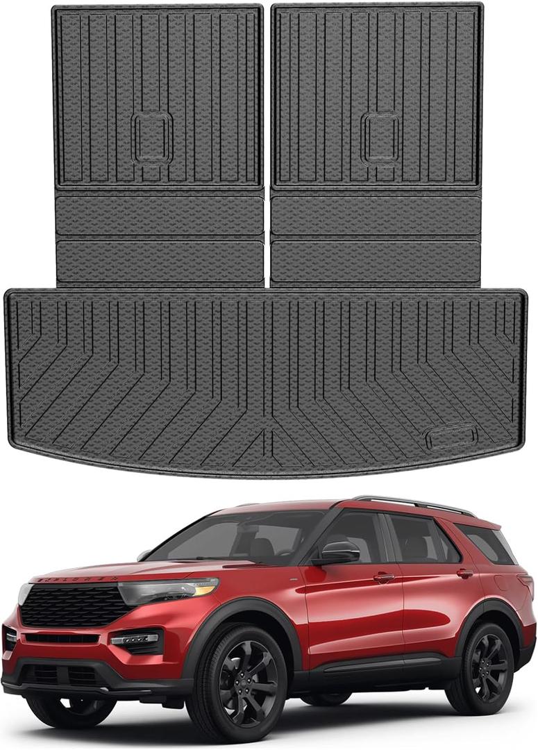 Mixsuper Cargo Liner for Ford Explorer 2020-2025, Trunk Mat for Ford Explorer Accessories Rear Trunk Liner Cargo Mat Backrest Mat Black