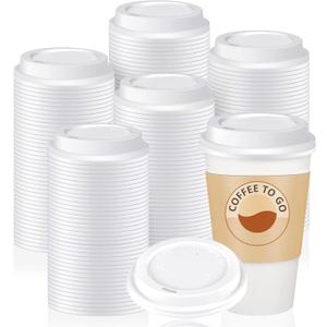 200 Pack Coffee Cup Lids Disposable Plastic Lid Hot/cold Beverage Drinking Cups for Water Dome Easy Flow Anti Spill Design Fits 10 to 24 oz and 8 oz Cups for Cafes, Office, Car, Home, Travel(White)