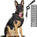 MOOGROU Tactical Dog Harness and Leash Set for Large Dogs,Heavy Duty No Pull Service Dog Vest and 10 Patches with Dog Seat Belt,Reflective Adjustable Pet Harness for Training Walking Hiking Black XL