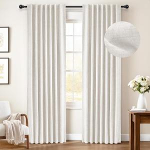 INOVADAY 100% Blackout Curtains 84 Inches Length 2 Panels Set, Back Tab/Rod Pocket Linen Black Out Curtains for Bedroom, Thermal Insulated Window Drapes - Beige, W50 X L84