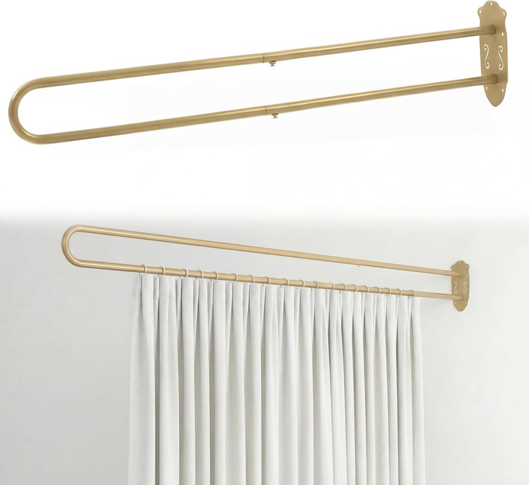 Zonon U Shape Room Divider Rod 6.56 ft, Metal Support Wall Mounted Privacy Partition Curtain Rod for Fitting Room Beauty Salon Bedroom Spa Shower(Gold)