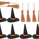 IMIKEYA Mini Witch Hat Broom: 12PCS Miniature Small Witch Hats Crafts Halloween Witch Hats and Brooms for Halloween Doll House Wine Bottle Party Decor Bar Home Table Decoration