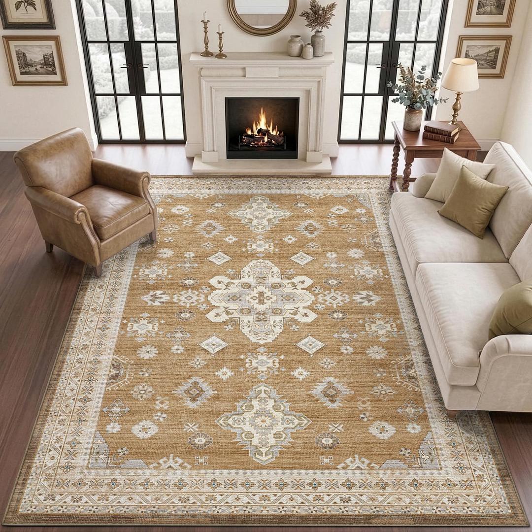 DEXI 6x9 Vintage Area Rugs for Living Room, Washable Rug for Bedroom, Beige