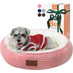 23in Pink Round Cat Dog Bed for Large Medium Small Dogs Cats, Machine Washable Sleeping Sofa, Non-Slip Bottom Breathable Soft Calming Pet Cuddler for Indoor/Outdoor/Car/Cage