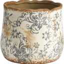 Nearly Natural 7in. Tuscan Ceramic Gray Scroll Planter
