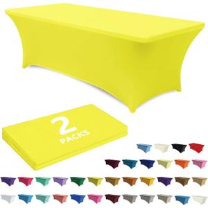 ABCCANOPY 2 Pack 6 FT Spandex Table Cover Stretch Fitted Wrinkle Resistant Tablecloth Reuse for Rectangular Folding Table Patry Event Wedding Banquet (Bright Yellow)