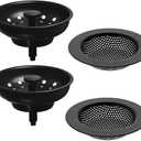 AJOMAN Kitchen Sink Drain Strainer Basket and Sink Drain Stopper, Sink Strainers for Kitchen Sink, Food Catcher(Matte Black, 4 Pieces Total)