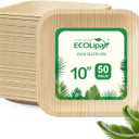 ECOLipak 10 Inch Compostable Palm Leaf Plate Like Bamboo Plate, 50 Pack Disposable Biodegradable Plates Suitable for Party, Dinner