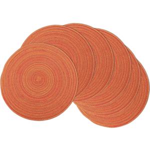 Braided Round Placemats Set of 6, Woven Washable Non-Slip Table Mats for Kitchen Dining, 15 Inch, Heat Resistant - Natural Fabric Indoor Outdoor Place Mats(Orange)