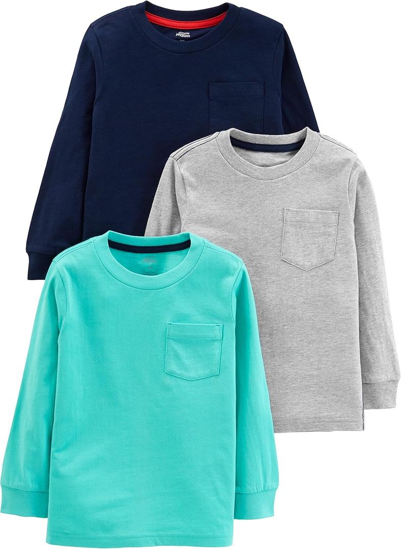 Simple Joys by Carter's Boys' 3-Pack Long Sleeve Shirts (3T, Grey/Navy)