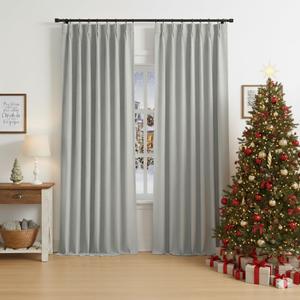WEST LAKE Light Grey French Pleat Curtain Panels 90 Inches Length,Linen Blended Pinch Pleated Drapes for Bedroom Living Room,Modern Window Treatment,Back Tabs Hooks,40" Wx90 L(Pack of 2)