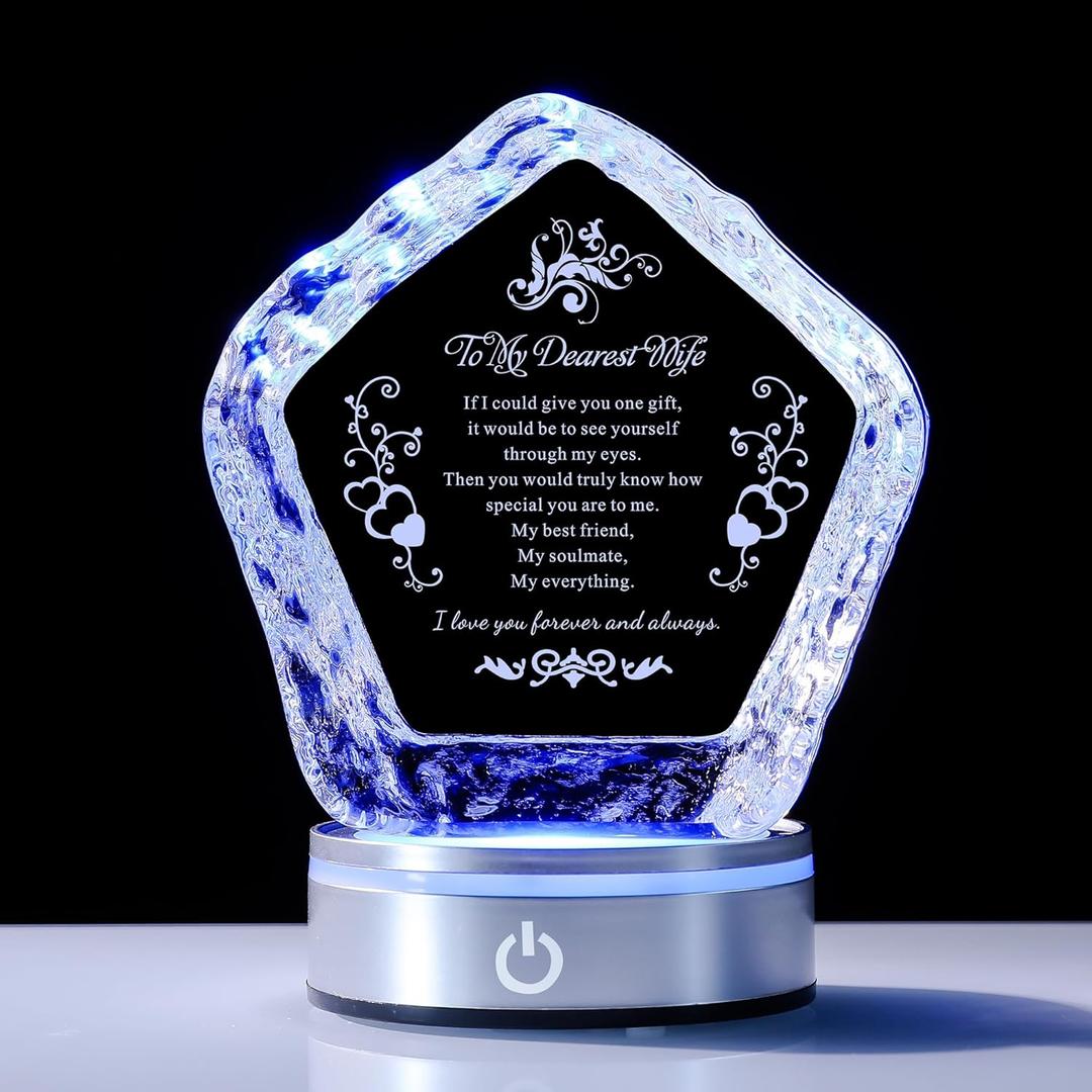 Iceberg Eternal Love Crystal with LED Base - 3D Laser,Engraved Romantic Gift for Wife, Anniversary Keepsake Symbolizing Deep Commitment & Hidden Devotion