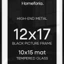 Homeforia 12x17 Picture Frame Black, High End Metal 12x17 Poster Frames with Mat 10x15 for Photo, 12 x 17 Black Frame Matted to 10 x 15 inch Print, 17x12 Thin Frame, Tempered Glass, Wall Kit, Set of 1