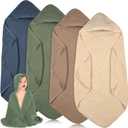 Peryiter 4 Pcs Muslin Hooded Baby Towels 32 x 32 Inch Cotton Newborn Bath Essentials Muslin Infant Blankets Absorbent Registry Gifts for Girl Boy Kids Baby Shower (Green)