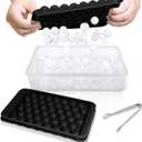 WIBIMEN Ice Cube Tray with Lid and Bin - Round Ice Trays for Freezer with Lid - Ice Cube Trays for Freezer with Ice Container (0.8"-2PACK Black)