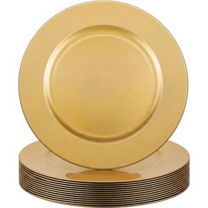 21 Pcs 13 Inch Charger Plates Bulk Round Wedding Chargers Plastic Dinner Plates for Table Setting Wedding Party Decoration (Gold)