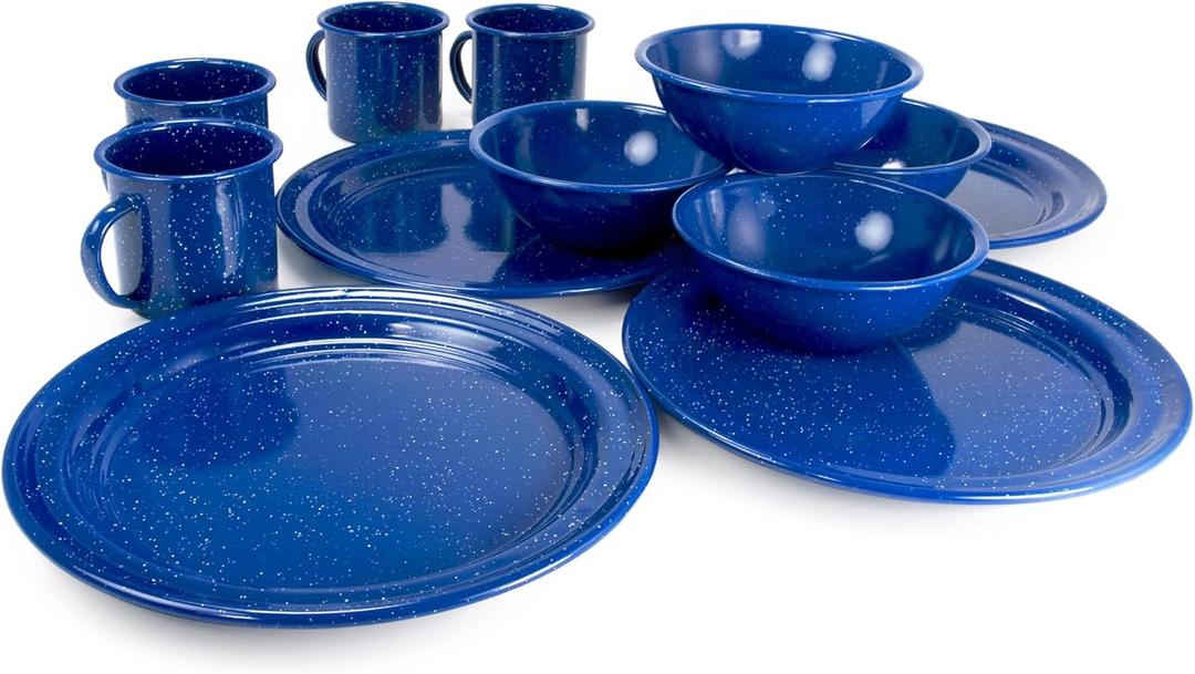 4-Person Enamelware Dining Set for Camping and Backpacking - Camping Gear Essentials for Camping and Backpacking by Caddis Sports