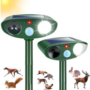 2 Pack Solar Ultrasonic Animal Repellent Outdoor Deer Repellent Devices with Motion Detection & Flash Light Squirrel Rabbit Dog Cat Deterrent, Keep Rodent Chipmunk Raccoon Away for Yard Garden Lawn