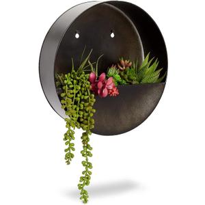 Farmlyn Creek Round Metal Wall Planter for Outdoor Plants, Rustic-Style Black Painted Finish (12x3.6 in) - Outdoor Hanging Planter