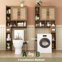 RUSTOWN Rattan Over The Toilet Storage Cabinet,Boho Over Toilet Bathroom Organizer with 2 Doors & Adjustable Shelves,Modern Above Toilet Rack with Toilet Paper Holder for Bathroom (Rustic Oak), 66.9 inches x 30.7 inches x 7.9 inches