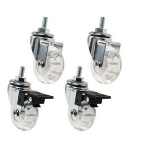 Castor Wheels 2-inch 8 * 15 Screw Brake Transparent Wheel Screw Threaded Stem Casters Office Chair Caster Wheel Clear Swivel Casters with Brake for Sofa Chair Cabinet Casters Wheels